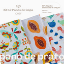 Kit com 12 Panos de Copa Chef Estampados para Cozinha – 35x55 cm